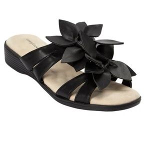 comfortview Black Floral Slip-On Sandals